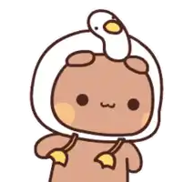a cartoon bear wearing a duck costume with a duck on its head .