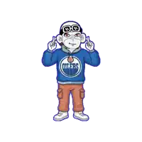 a cartoon character is wearing an oilers sweater