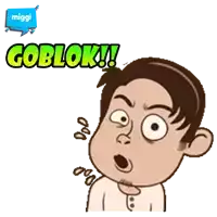 a cartoon of a man with a surprised look on his face and the words goblok above him