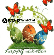 a star tamil chat easter greeting card with butterflies and easter eggs