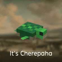 a picture of a green turtle with the words it 's cherepaha above it