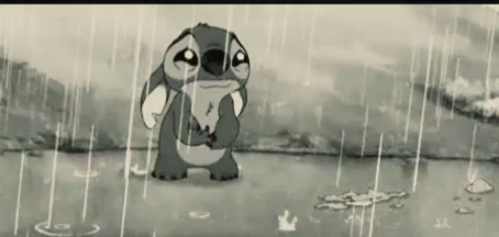 stitch sad in the rain