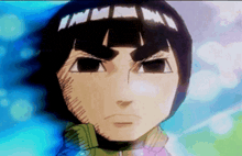 a close up of a cartoon character 's face with a blue sky in the background