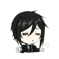 a chibi drawing of a man with a suit and tie with a sad look on his face