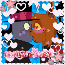 a picture of two cartoon characters kissing with the words foxhat canon in the bottom right corner