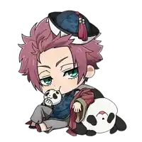 a drawing of a boy sitting next to a panda