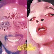 a man and a woman with the word mellari on the bottom right