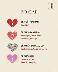 a poster with a broken heart and a heart with money inside of it