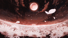 a field of daisies with a full moon in the background .