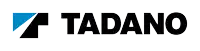 a logo for tadano with a blue triangle
