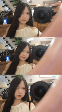 a girl taking a picture of herself with a canon camera
