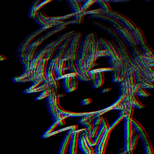 a drawing of a person with a rainbow of colors on their hair