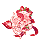 a cartoon character with a bow and arrow is wearing a wreath of strawberries .