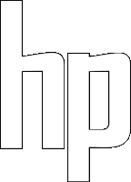 a black and white outline of a letter hp on a white background .