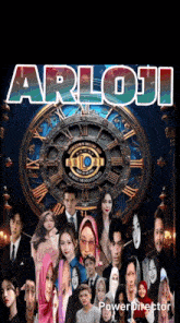 a poster for arloji shows a clock and a group of people