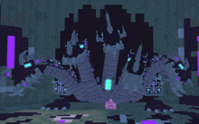 a purple and black minecraft monster with the letters gwd on the bottom