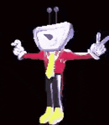 a cartoon character is giving the middle finger while standing in the dark .