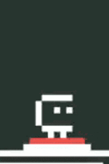a pixel art drawing of a skull sitting on top of a red button .