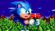 a pixel art of sonic the hedgehog holding a sword