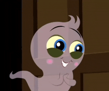 a close up of a cartoon character with big eyes and a smile
