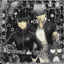 a picture of two anime characters with the name narukami de viktor on the bottom