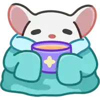 a cartoon mouse is wrapped in a blanket holding a cup of tea