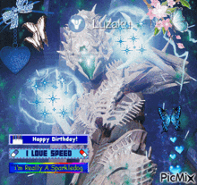 a picture of a skeleton with the words happy birthday i love speed i 'm really a sparkledog
