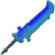 a blue sword with a black handle and a blue blade is on a white background .
