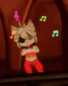 a cartoon character is dancing with music notes coming out of his head