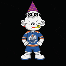 a cartoon character wearing an oilers jersey