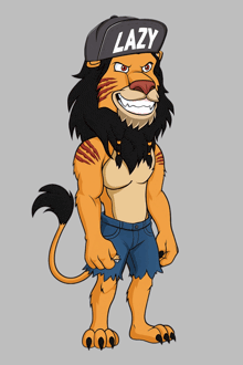 a cartoon lion is wearing a hat that says lazy