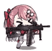 chibi anime pink hair gun