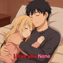 a man is hugging a little girl with the words i love you nene below him