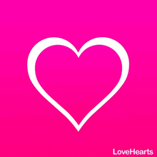 a white heart on a pink background with lovehearts written below it