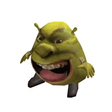 shrek from shrek is a cartoon character with a big mouth and tongue .