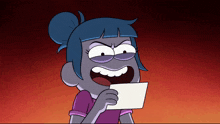 a cartoon character is holding a piece of paper