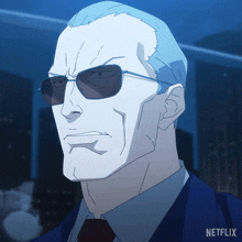 a cartoon of a man with sunglasses and a netflix logo on the bottom right