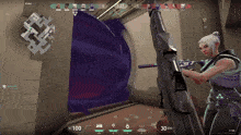 a woman holding a gun in a video game with 1:27 left on the clock