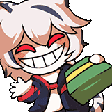 a cartoon cat is smiling and holding a green box .