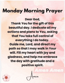 dear god thank you for the gift of this beautiful day i dedicate all my actions and plans to you