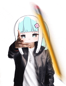 a drawing of a girl with a pencil in front of her