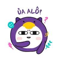 a cartoon of a purple penguin with a yellow beak and the words ba alo