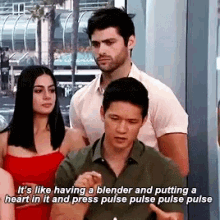 a man is talking about having a blender and putting a heart in it and press pulse pulse pulse pulse .