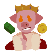 pig blazing eyes money coin crown