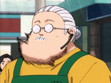 a cartoon character with a beard and glasses wearing a headset