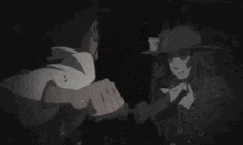 a black and white drawing of a man and a woman fighting