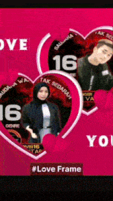 a picture of a woman and a man with the number 16 in the middle