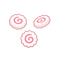 three pink clouds with a swirl on them on a white background