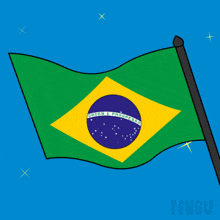 a cartoon of a penguin holding a flag with the word penguin on the bottom