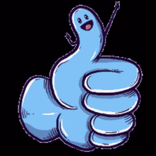 a blue cartoon hand giving a thumbs up sign